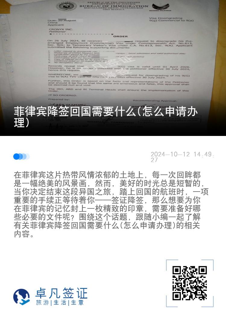 菲律宾降签回国需要什么(怎么申请办理)